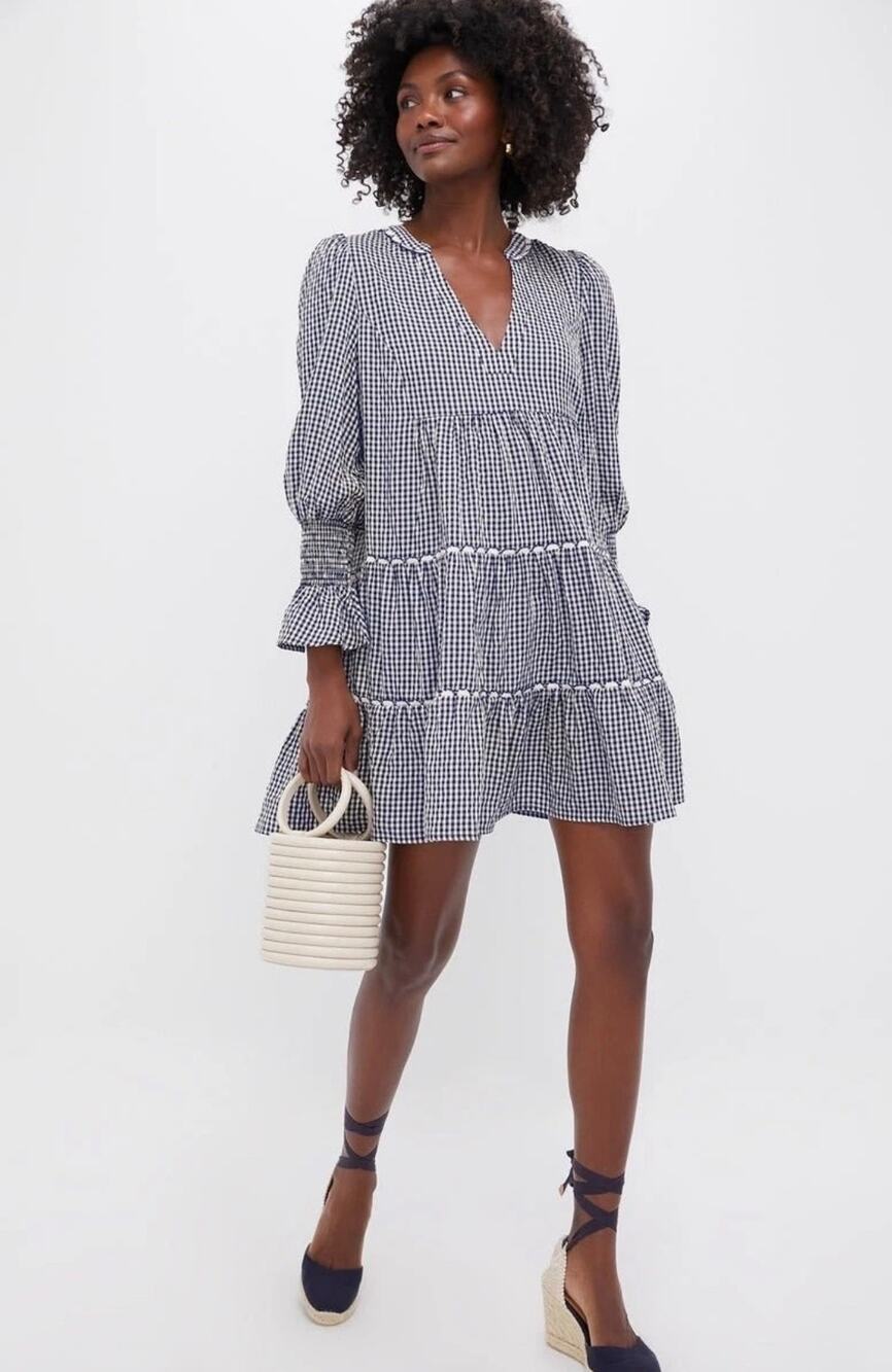 NEW Tuckernuck Pomander Place Navy Gingham Kenzie Dress Size Small